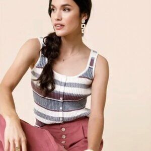 Mi Ami Women’s Sweater Knit Ribbed Stripped Button Up Tank - Size M